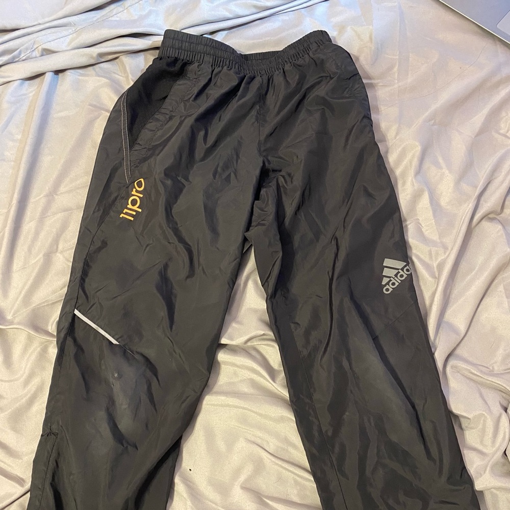 Grey Adidas Wind Breaker Sweatpants with Peach font and details